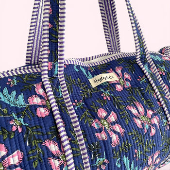 Blue And Purple Floral Print Weekend Duffle Bag, 2 of 4