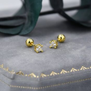 Sterling Silver Four Prong Cz Screw Backs Earrings, 3 of 8