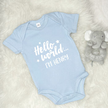 Hello World.. Personalised New Baby Babygrow, 4 of 8