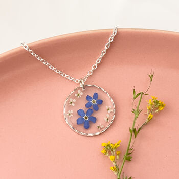 Handmade Forget Me Not Flower Resin Necklace – Delicate Floral Pendant, 3 of 6