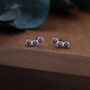 Sterling Silver Tiny Black Opal Trio Stud Earrings, thumbnail 1 of 12