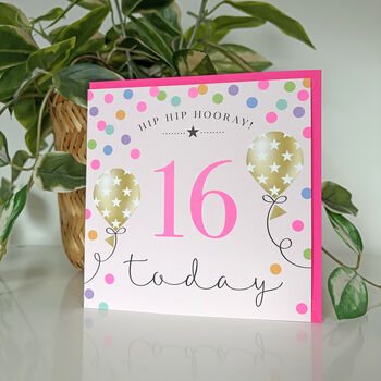 Balloon Brights 16th Birthday Card Pink, 2 of 2