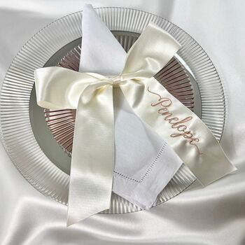 Personalised Embroidered Satin Ribbon Bow Place Cards, 2 of 6