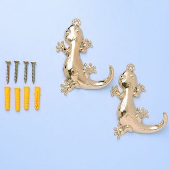 G Decor Set Of Two Solid Brass Lizard Wall Coat Hooks, 2 of 5