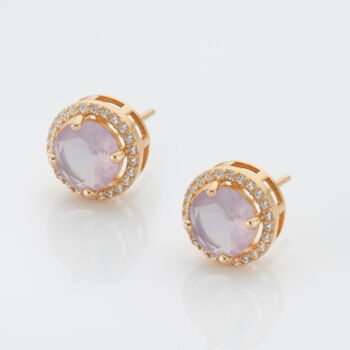 18k Gold Plated Round Rose Quartz Stud Earrings, 2 of 3