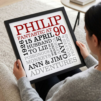 Personalised 90th Birthday Typographic Art, 2 of 8