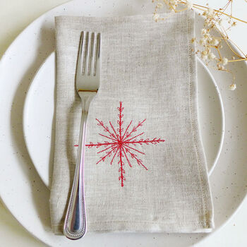 Embroidered Snowflake Linen Napkins, 2 of 3