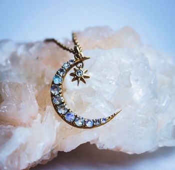 Crescent Moon And Star Pendant In Moonstone And Diamond, 6 of 9