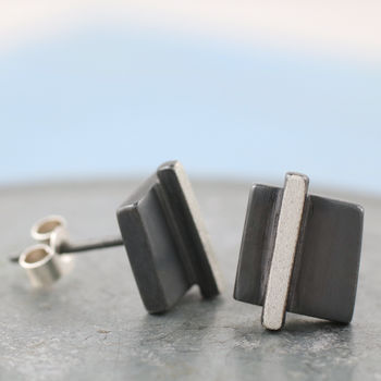 Geometric Earrings. Square Black Studs, 3 of 8