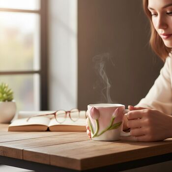 Pastel Pink Floral 3D Tulip Ceramic Mug, 2 of 2