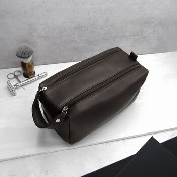 Men's Large Leather Travel Toiletry Wash Bag, 3 of 3