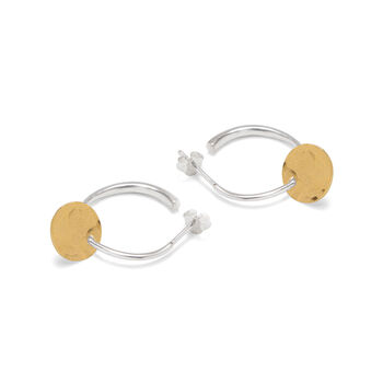Half Hoop Earrings With Hammered Disc Gold Vermeil, 2 of 4