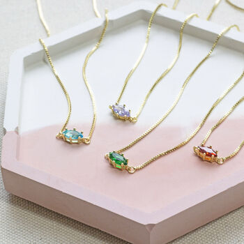 Dainty Gold Plated Navette Birthstone Necklace, 10 of 10