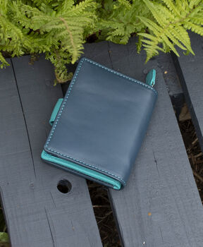 Personalised Small Navy Muticolour Leather Purse Wallet Rfid Protected, 10 of 10