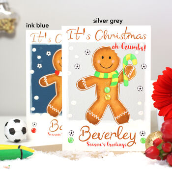 Personalised Gingerbread Man Football Christmas Card, 5 of 6