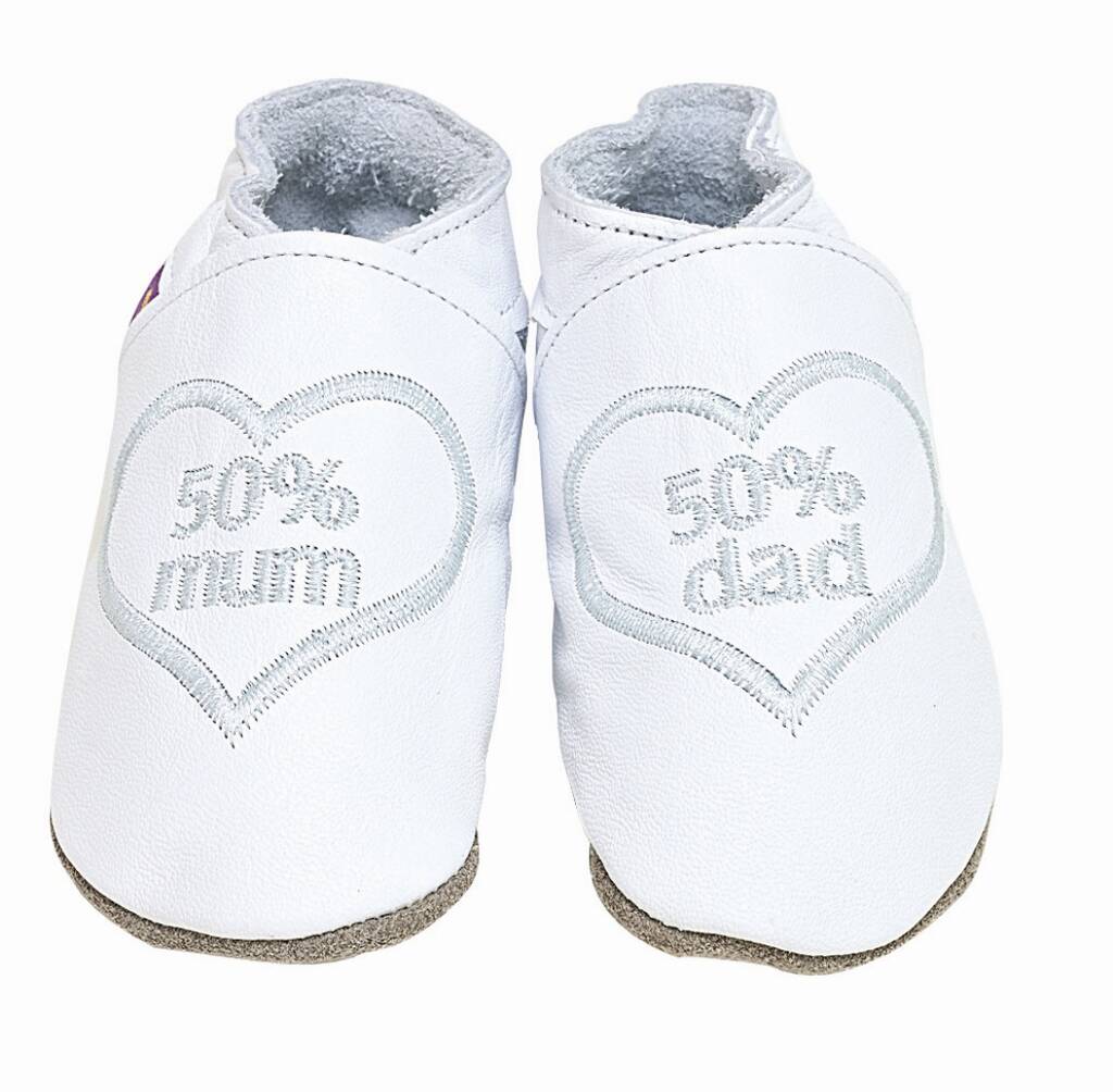 Unisex Soft Leather Baby Shoes White 50% Mum And Dad