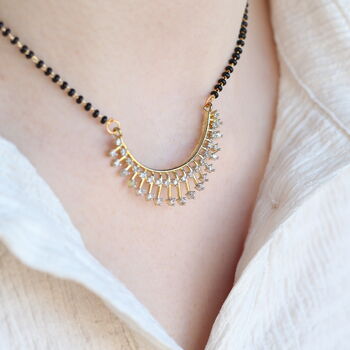 Silver Zircon Mangalsutra Black Bead Earring And Necklace, 2 of 10
