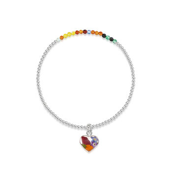 Sterling Silver Flower And Gemstone Stretch Bead Bracelet, 8 of 12