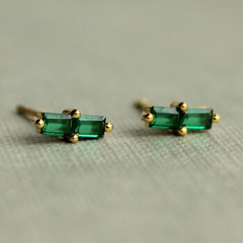 Cut Emerald Baguette Gold Studs, 2 of 6