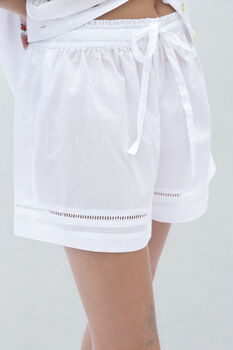 Salvador Organic Cotton Pyjama Set – White Short Sleeve With Lace Trim, 5 of 7