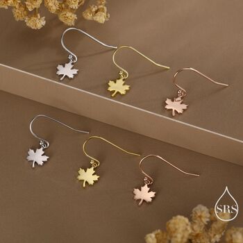 Sterling Silver Maple Leaf Drop Hook Earrings, 5 of 11