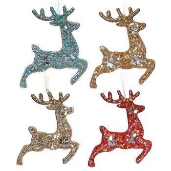 Set Of Five Handmade Sparkling Reindeer Baubles, 2 of 5