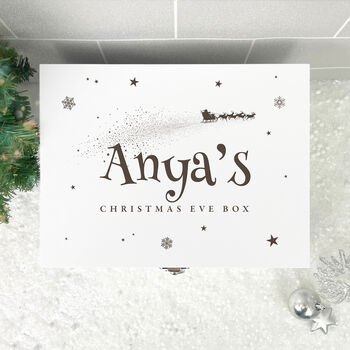 Personalised White Engraved Wooden Santa Sleigh Christmas Eve Box Three Sizes 22cm | 27cm | 30cm, 5 of 5