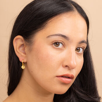 Sun Charm Huggie Hoops In Gold Colour Finish With Removable Charms, 3 of 9