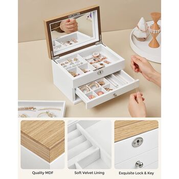 Three Tier Jewellery Box Organiser Case With Mirror, 5 of 8