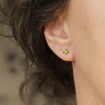 Green Peridot Ear Studs In Silver Or Gold, 10 of 13