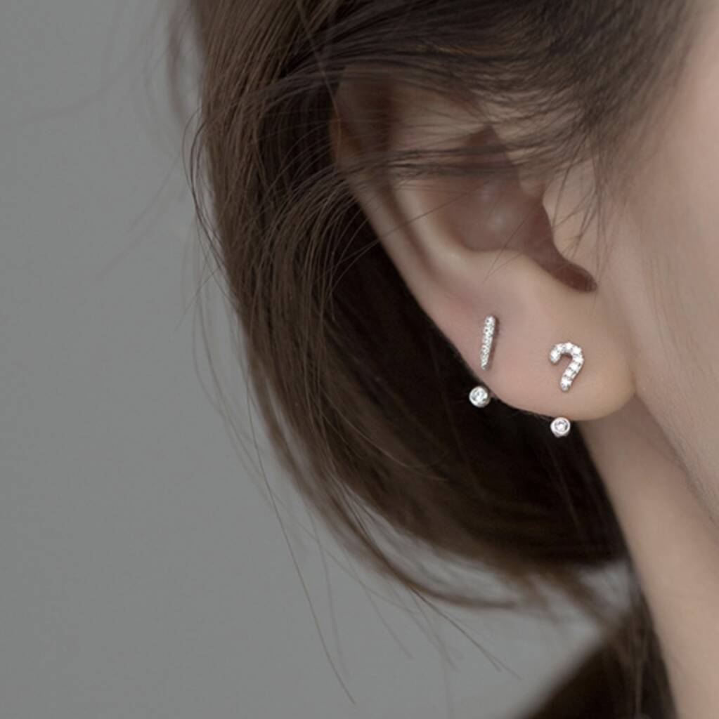 Sterling Silver Question And Exclamation Mark Ear Jacket Stud Earrings, 1 of 6