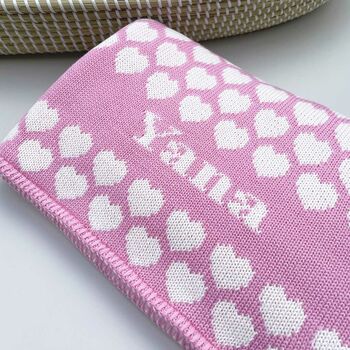 Personalised Knitted Heart Baby Blanket, 10 of 11