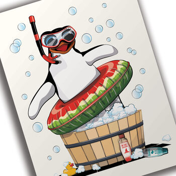 Penguin In Bubble Bath, Funny Toilet Art, 8 of 8