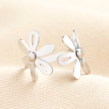 Stainless Steel Large Daisies Adjustable Ring In Silver Plating, 2 of 3