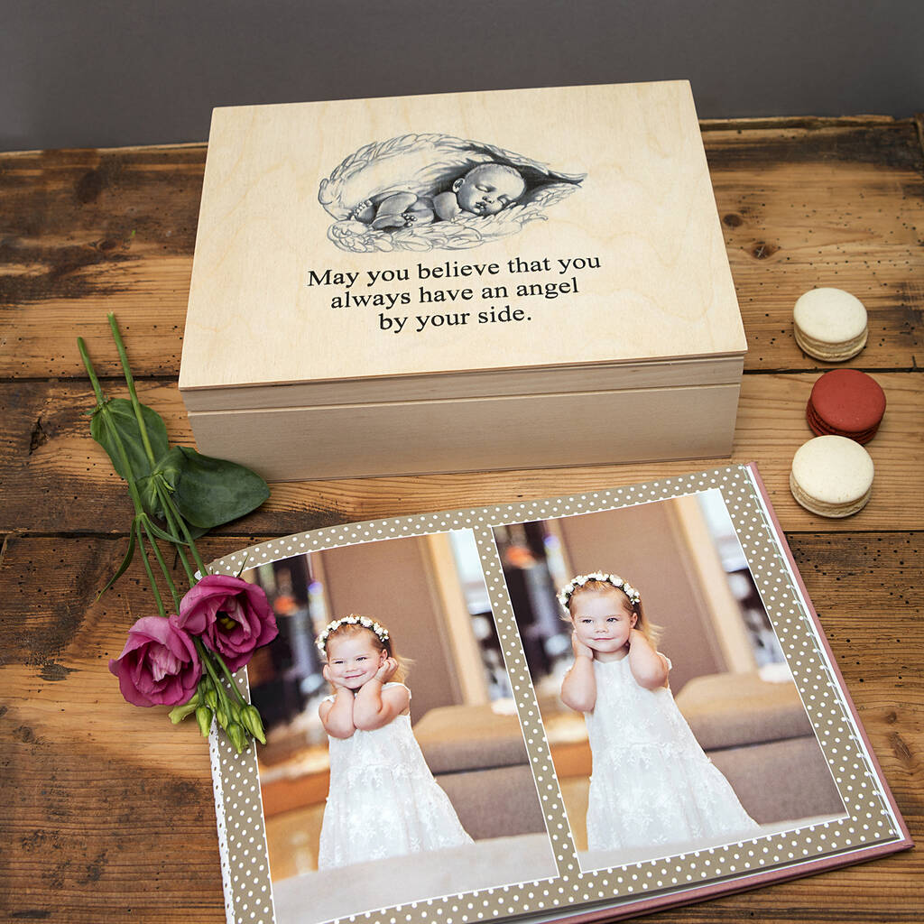 Personalised Angel Wings Baby Keepsake Box By Natural Gift Store