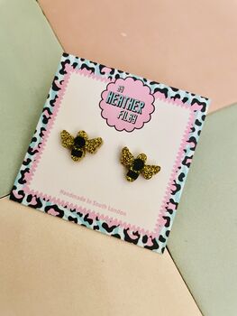 Bumble Bee Glitter Stud Earrings, 5 of 5