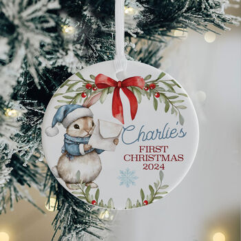 Personalised Baby's First Christmas Keepsake Ornament In Pink, Blue Or Red, 2 of 5