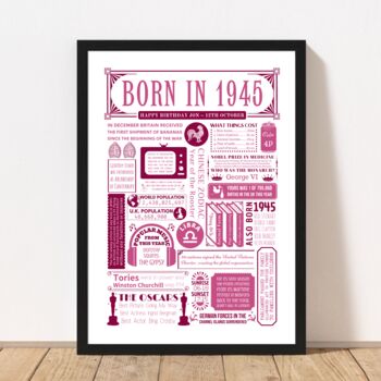 Born In 1945 Personalised 80th Birthday Fact Poster, 5 of 8