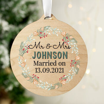 Personalised Wreath Round Wooden Decoration, 3 of 4
