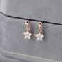 Sterling Silver Dainty Cz Flower Drop Stud Earrings, thumbnail 7 of 12