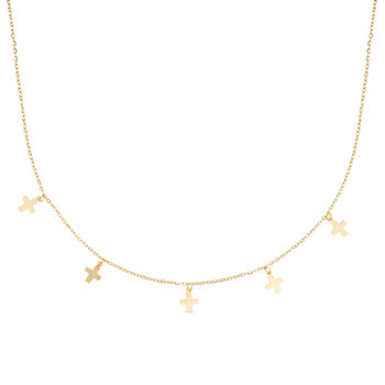 Dainty 14 K Gold Cross Charm Choker Necklace, 2 of 8