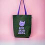 Handprinted Waxed Canvas Tote Bag Purple On Dark Green, thumbnail 1 of 2