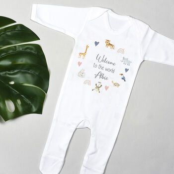 Personalised New Baby Bodysuit Welcome To The World Animals, 4 of 6