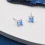 Princess Cut Aquamarine Blue Cz Stud Earrings, thumbnail 1 of 12
