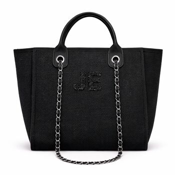 Personalised Black Large Chain Initial Tote Beach Bag, 5 of 9