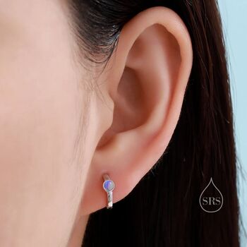 Blue Opal Dot Huggie Hoop Earrings Sterling Silver, 4 of 12