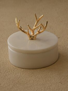 Handmade White Marble Storage Box – Gold Horse Head Lid Detail, 5 of 12