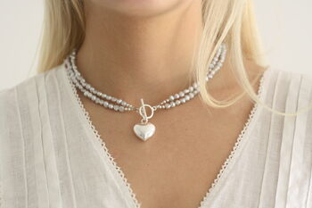 Double Strand Pearl And Silver Heart Necklace, 2 of 11