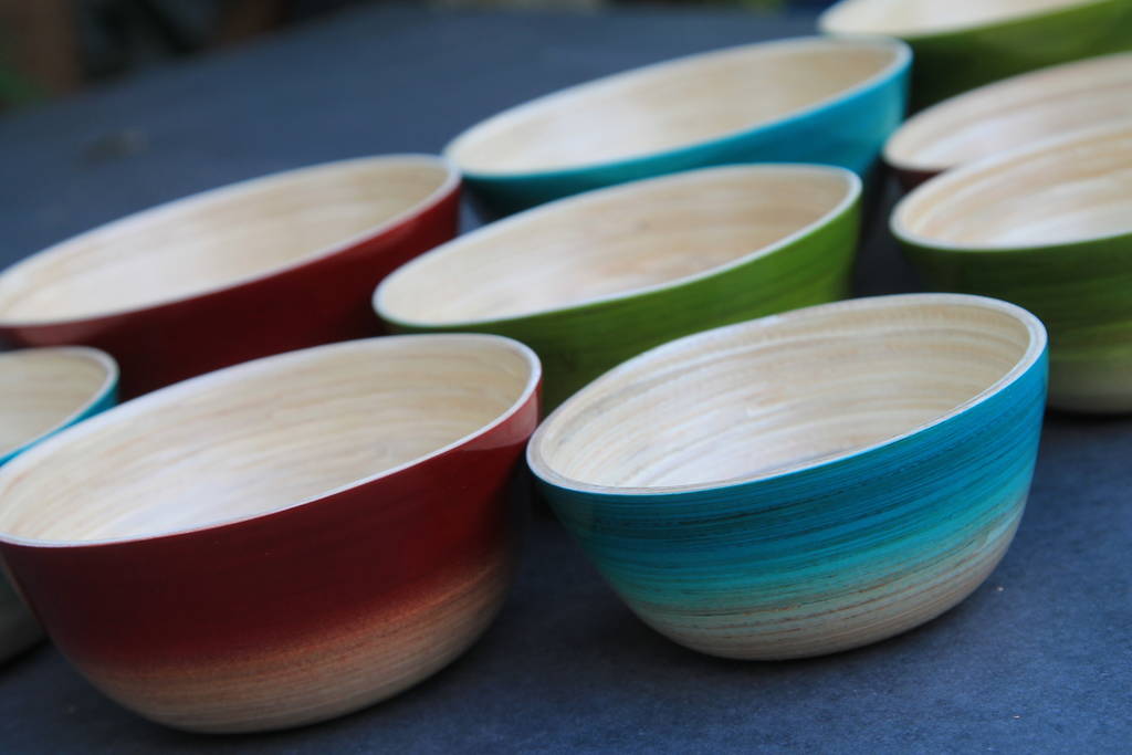 set of three bamboo snack bowls by lotus direct