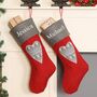 His And Hers Personalised Nordic Red Heart Stockings, thumbnail 3 of 9